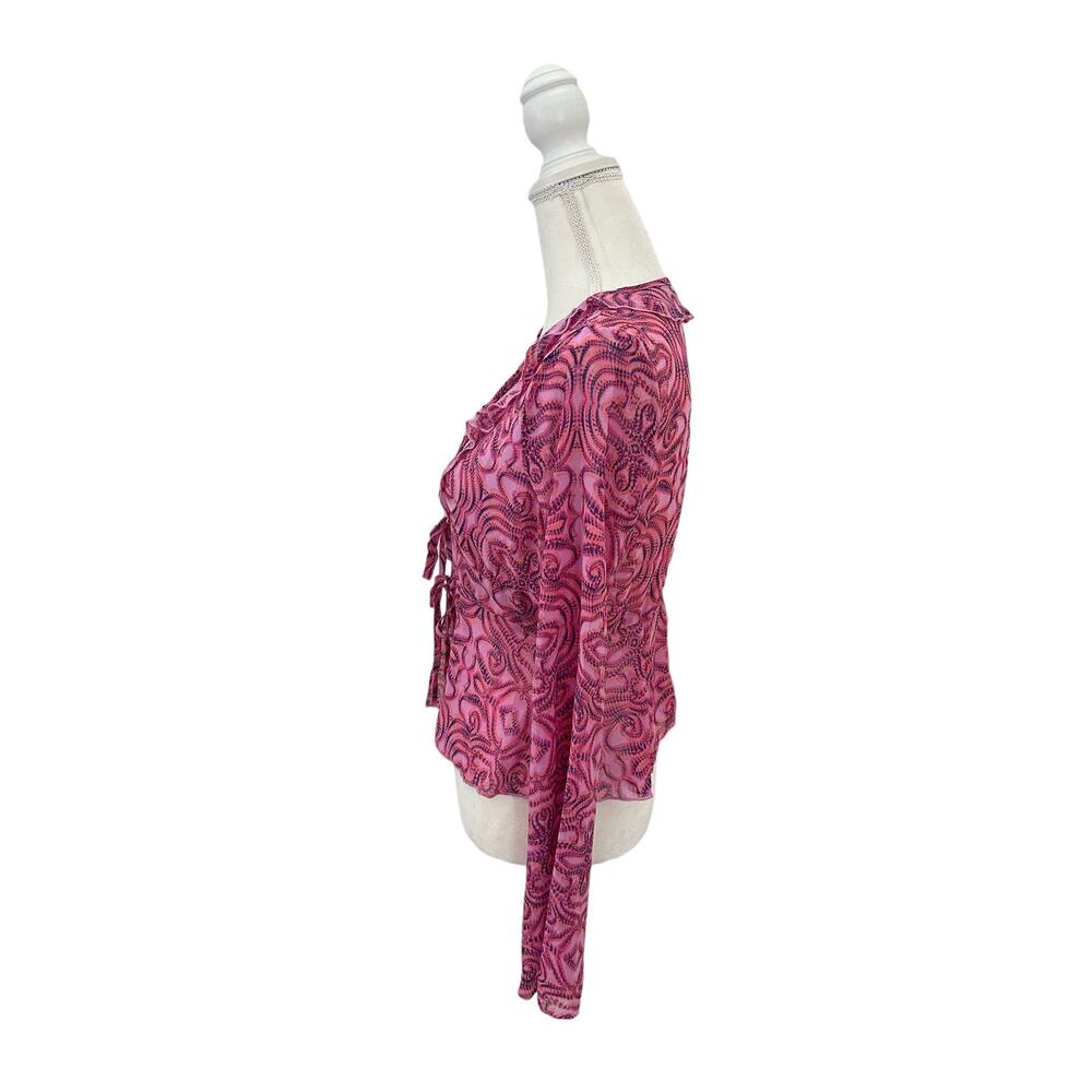 NWT Wild Fable Pink Geometric Print Tie Front Long Sleeve Chiffon Top Size Small - Picture 5 of 14